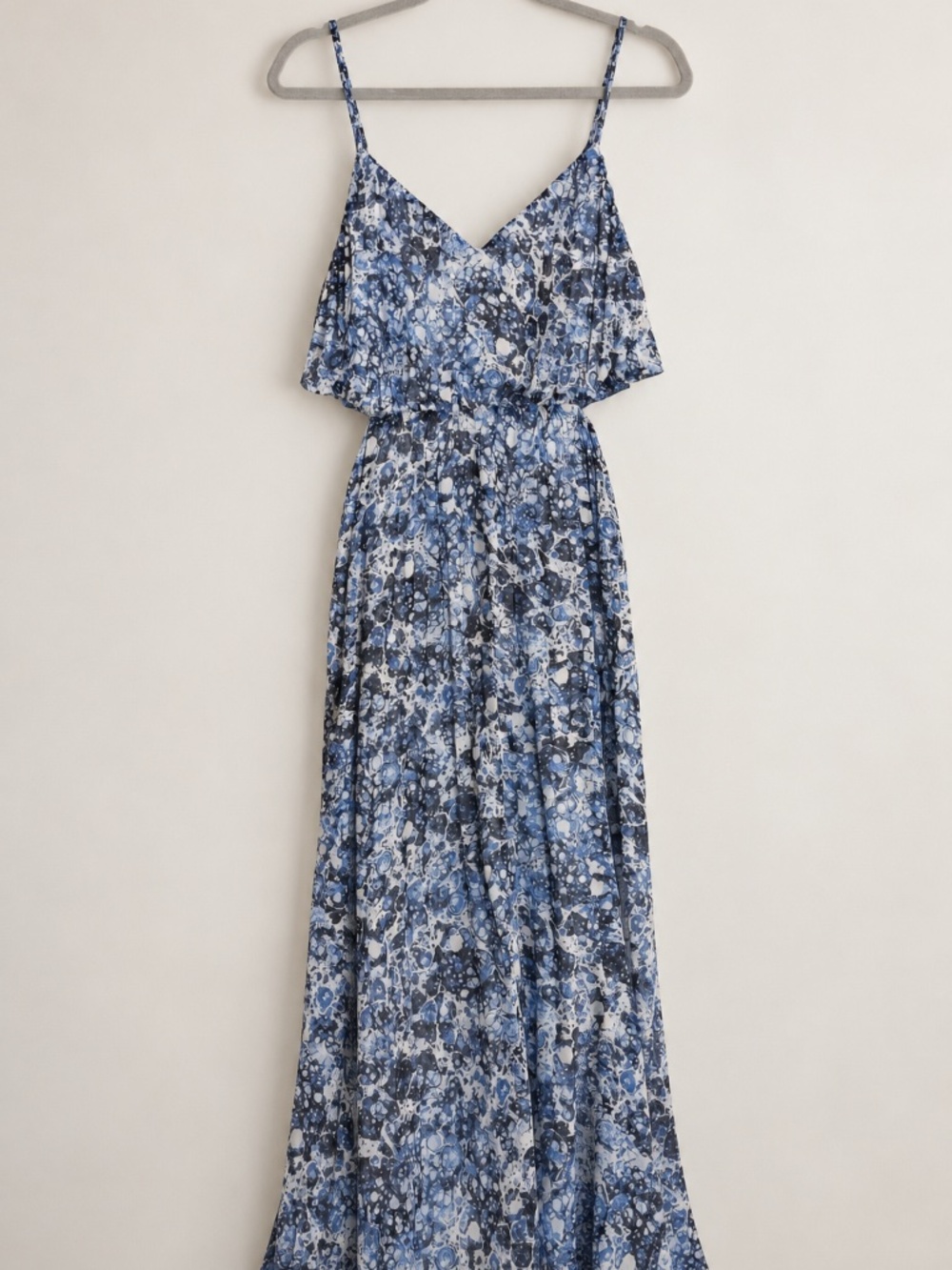 EXPRESS Blue White Marble Print Maxi Dress Spaghetti Strap Size M
